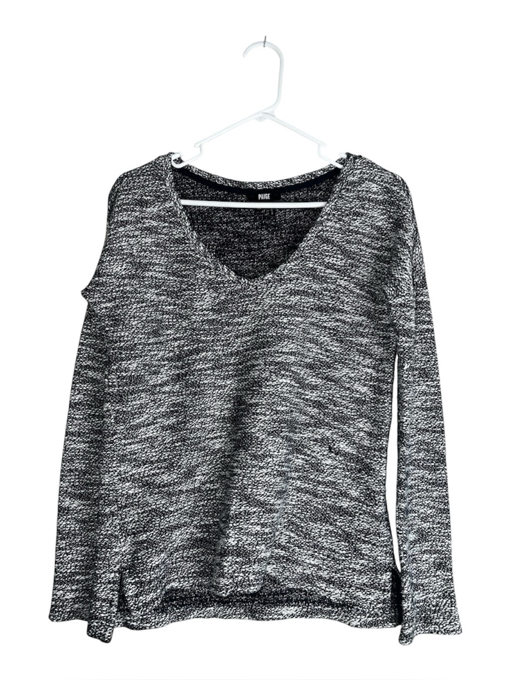 PAIGE Martine Slouchy V-Neck Long Sleeve Sweater In Midnight White Marl Sz XS